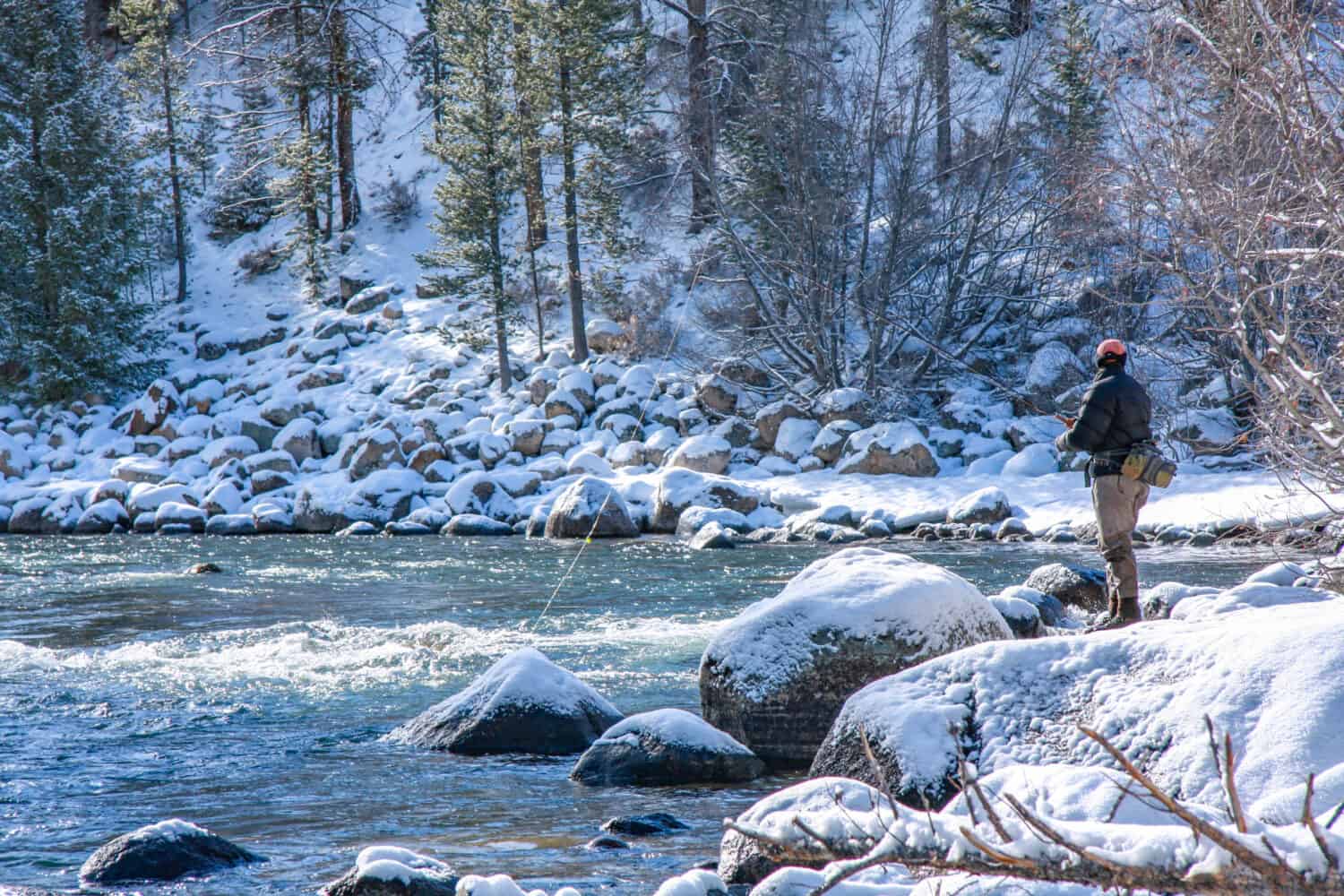 Winter fly fishing on the Salmon River, Idaho near Sun Valley