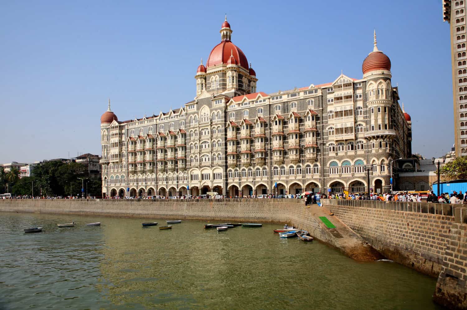 Building TAJ HOTEL in the Victorian style on coast of the Bombay gulf. India. Bombay