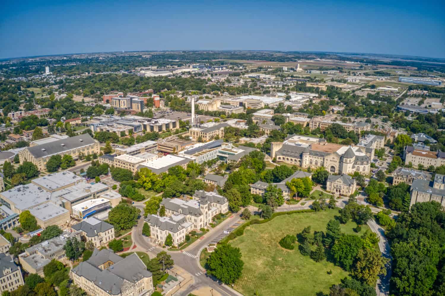 Aerial View of a University in Manhattan, Kansas