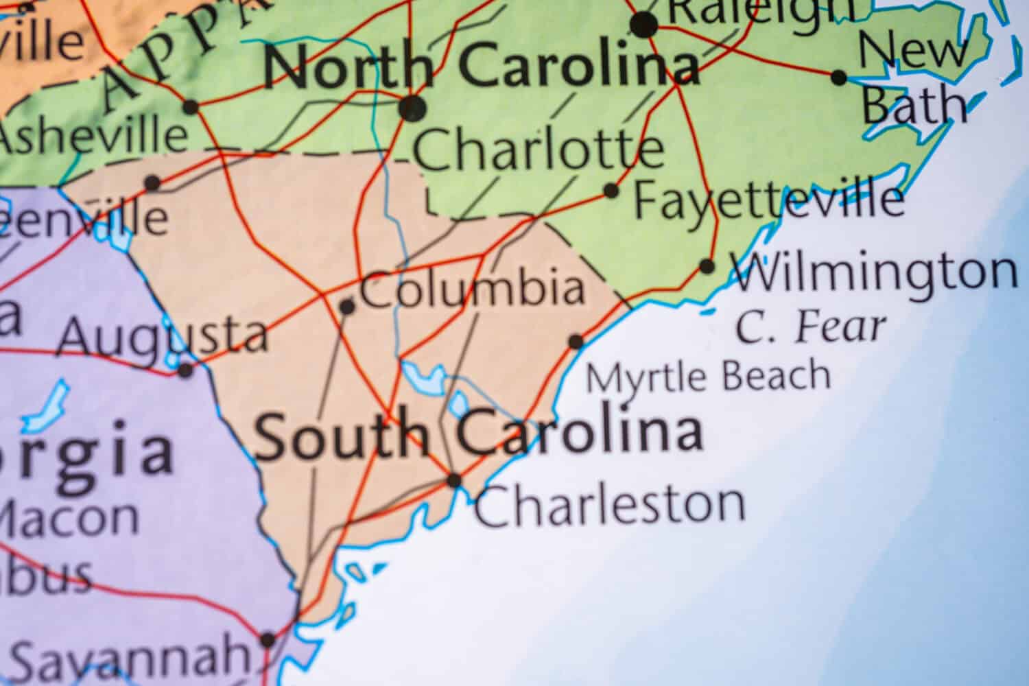 South Carolina on the map of USA