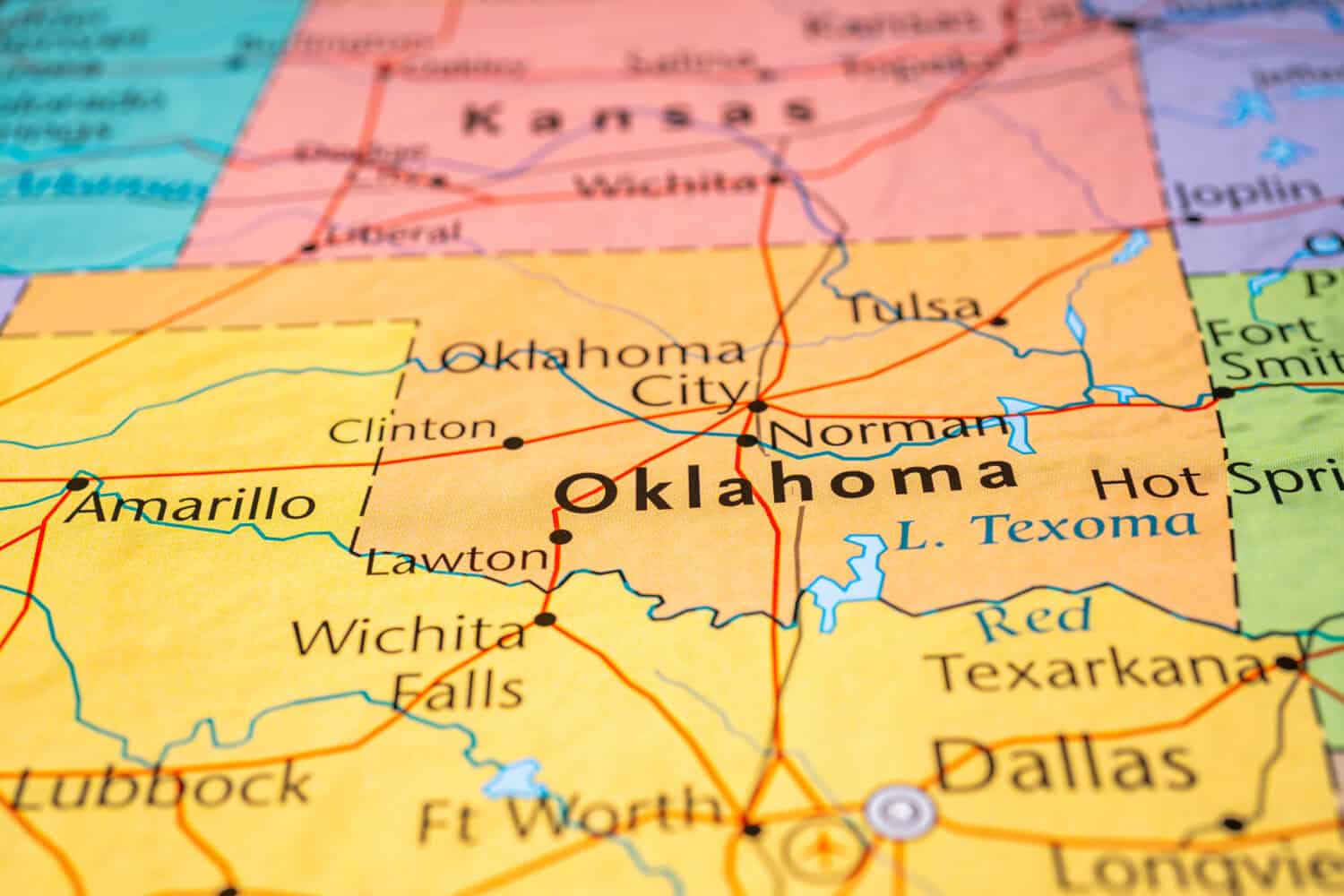Oklahoma on the map of USA