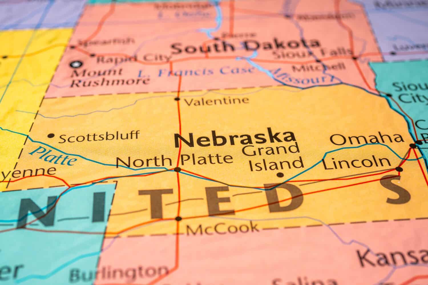 Nebraska on the USA map