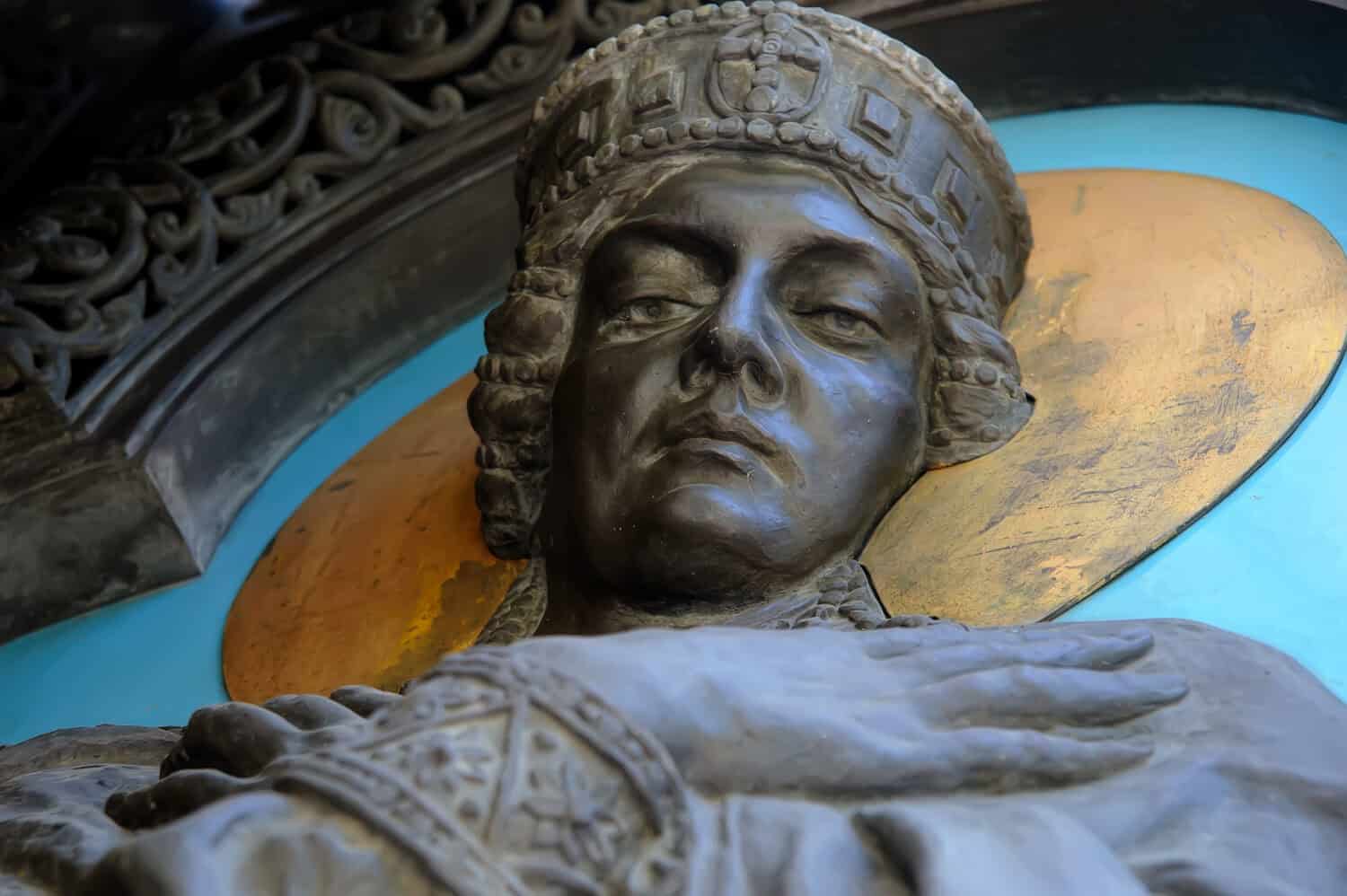 Close-up of a relief of Olga of Kiev on the gates of St. Volodymyr's Cathedral in Kiev, Ukraine