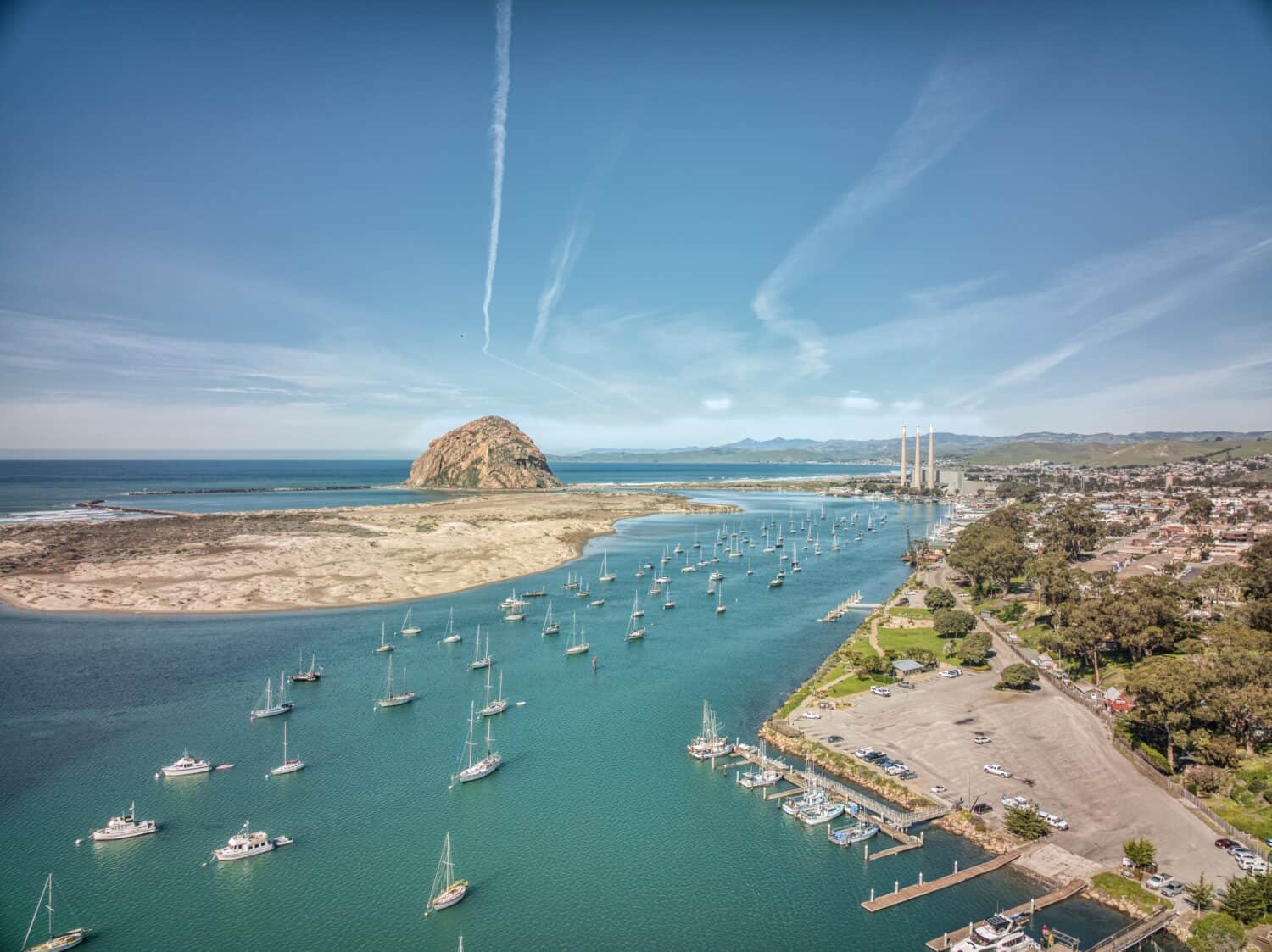 Aerial view over Morro Bay in Southern California