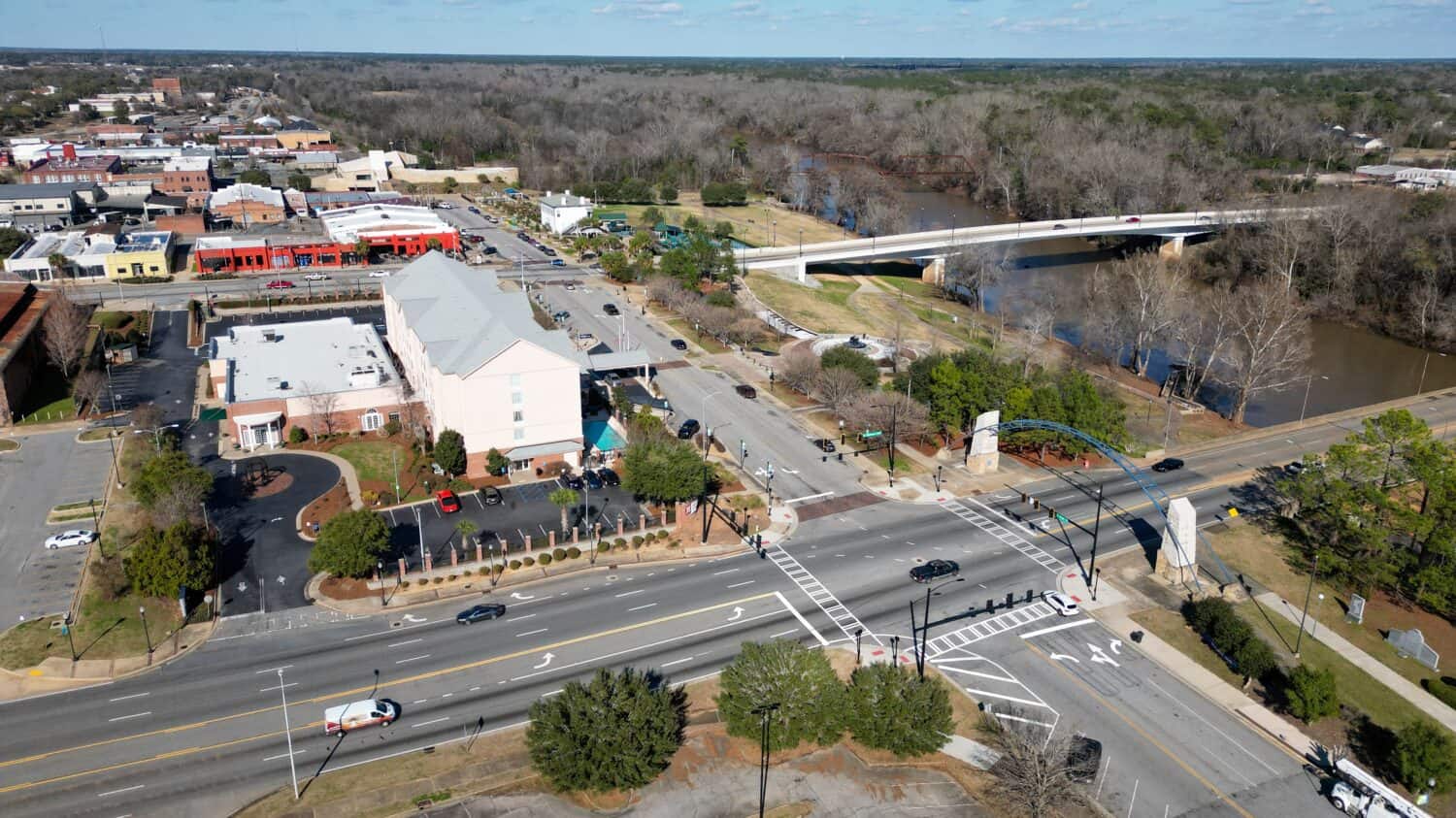 River Intersection Drone Shot Albany South Georgia Flint River