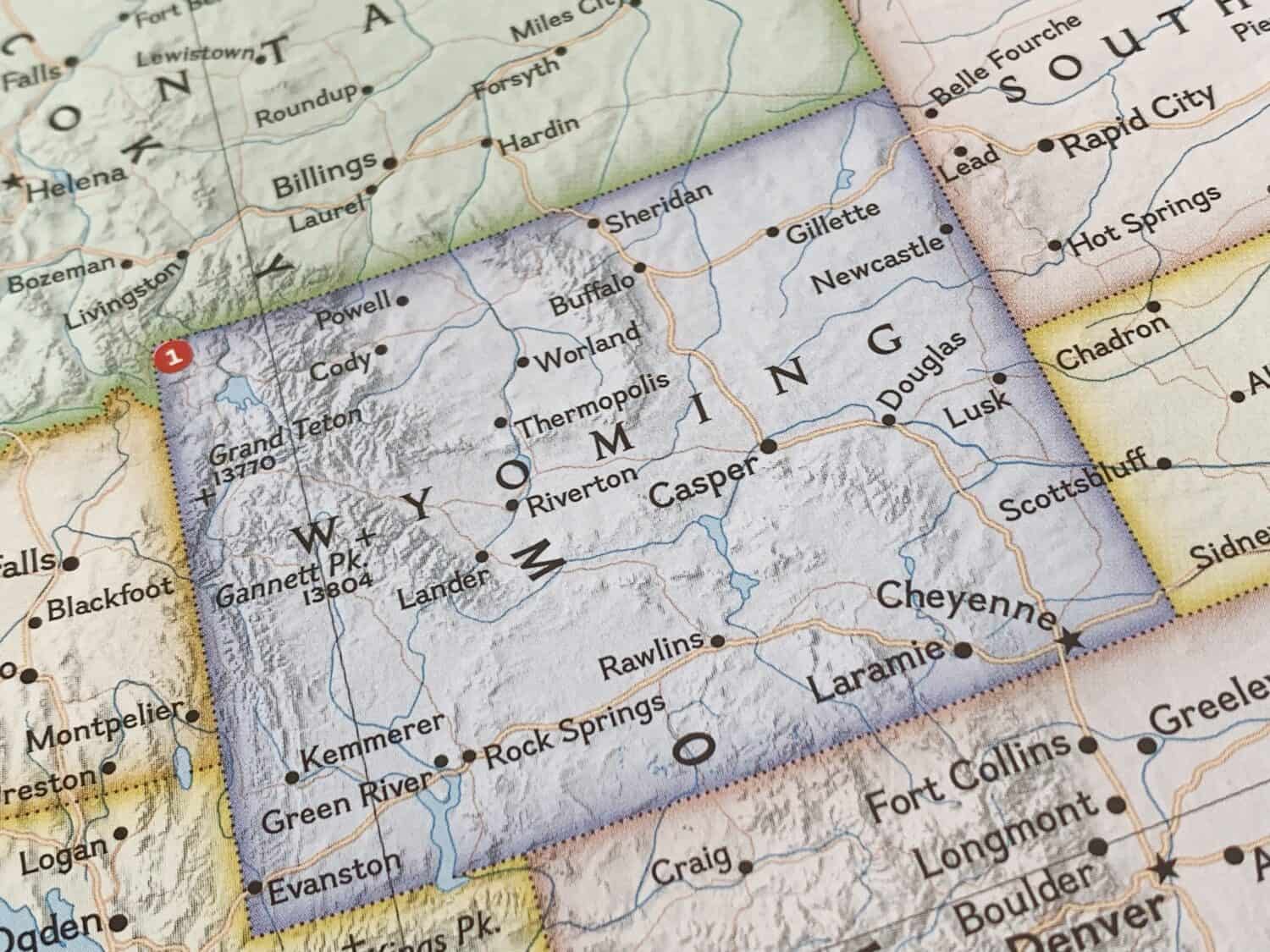 Map of Wyoming, USA, world tourism, travel destination, world trade and economy