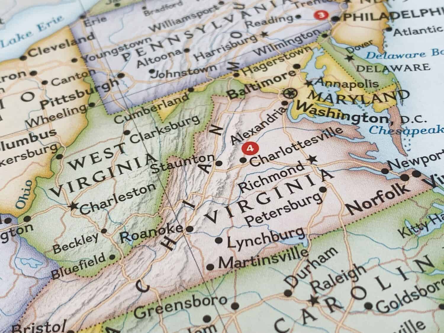 Map of Virginia, USA, world tourism, travel destination, world trade and economy