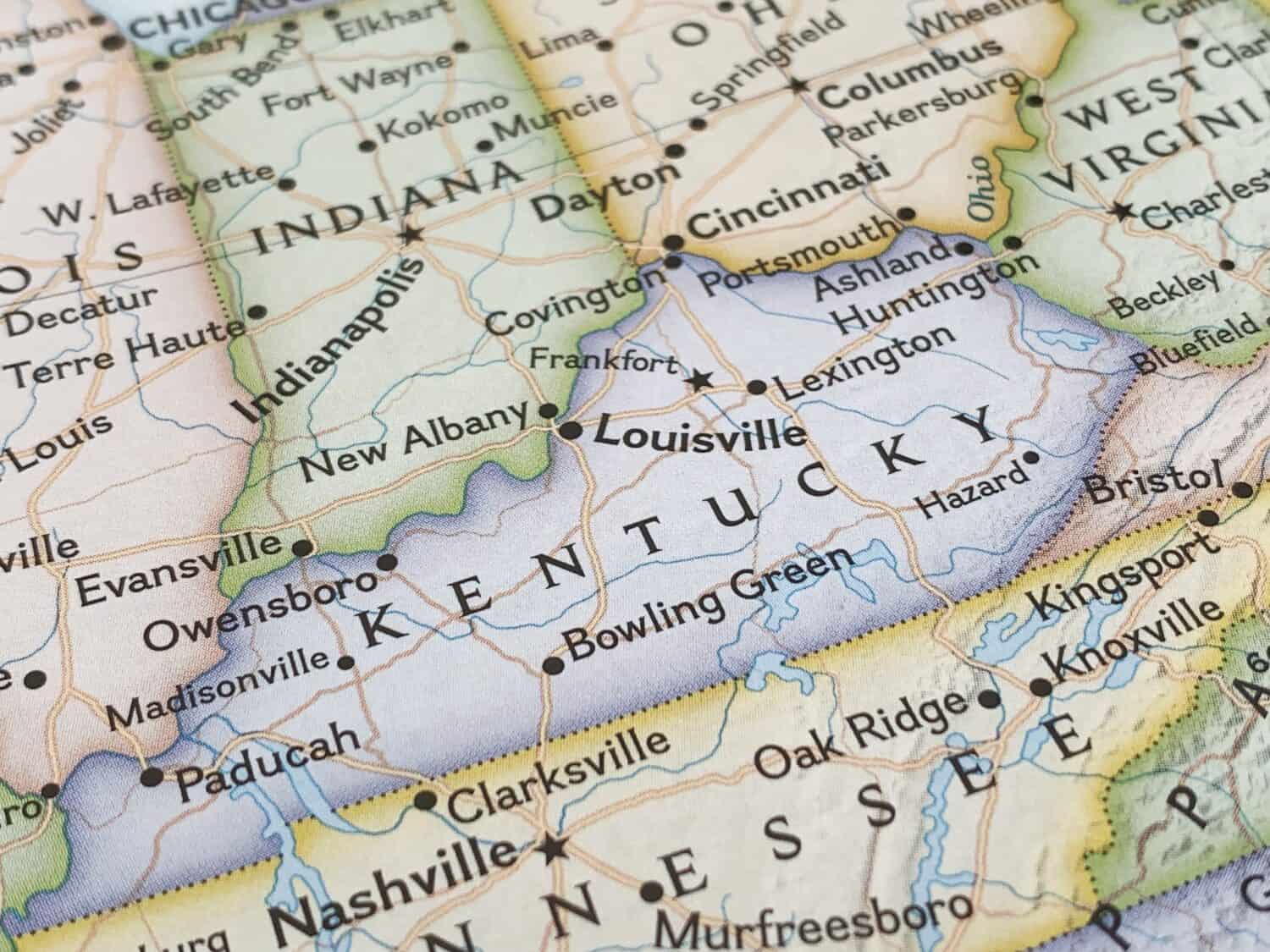 Map of Kentucky, USA, world tourism, travel destination, world trade and economy