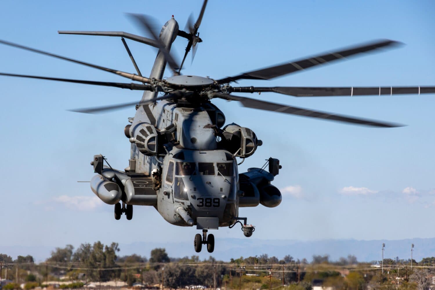 A U.S. Marine Corps CH-53E Super Stallion helicopter assigned to Marine Heavy Helicopter