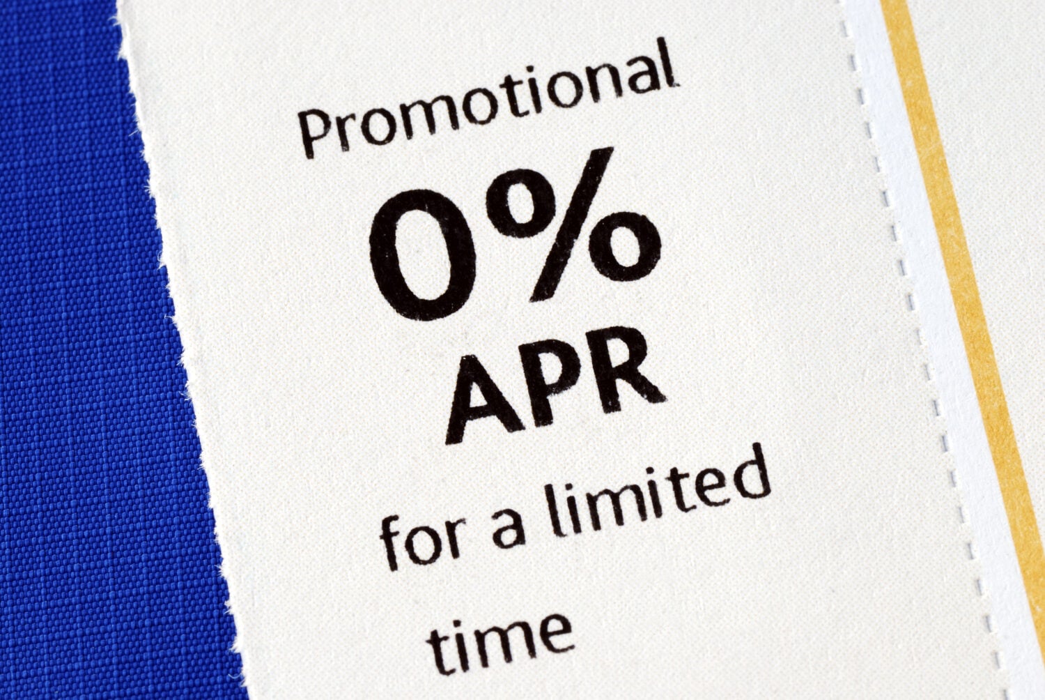 Promotional 0% APR offer isolated on blue