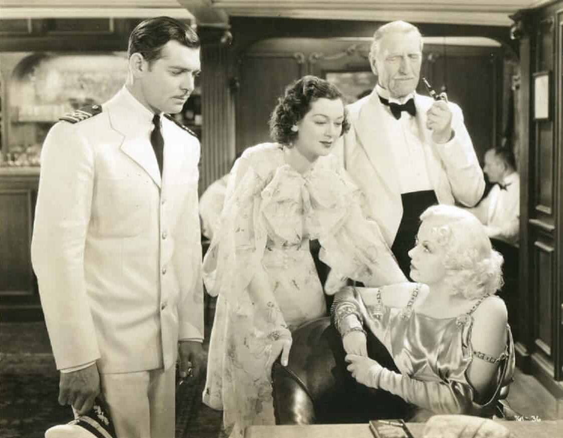 Clark Gable, Jean Harlow, Rosalind Russell, and C. Aubrey Smith in China Seas (1935)