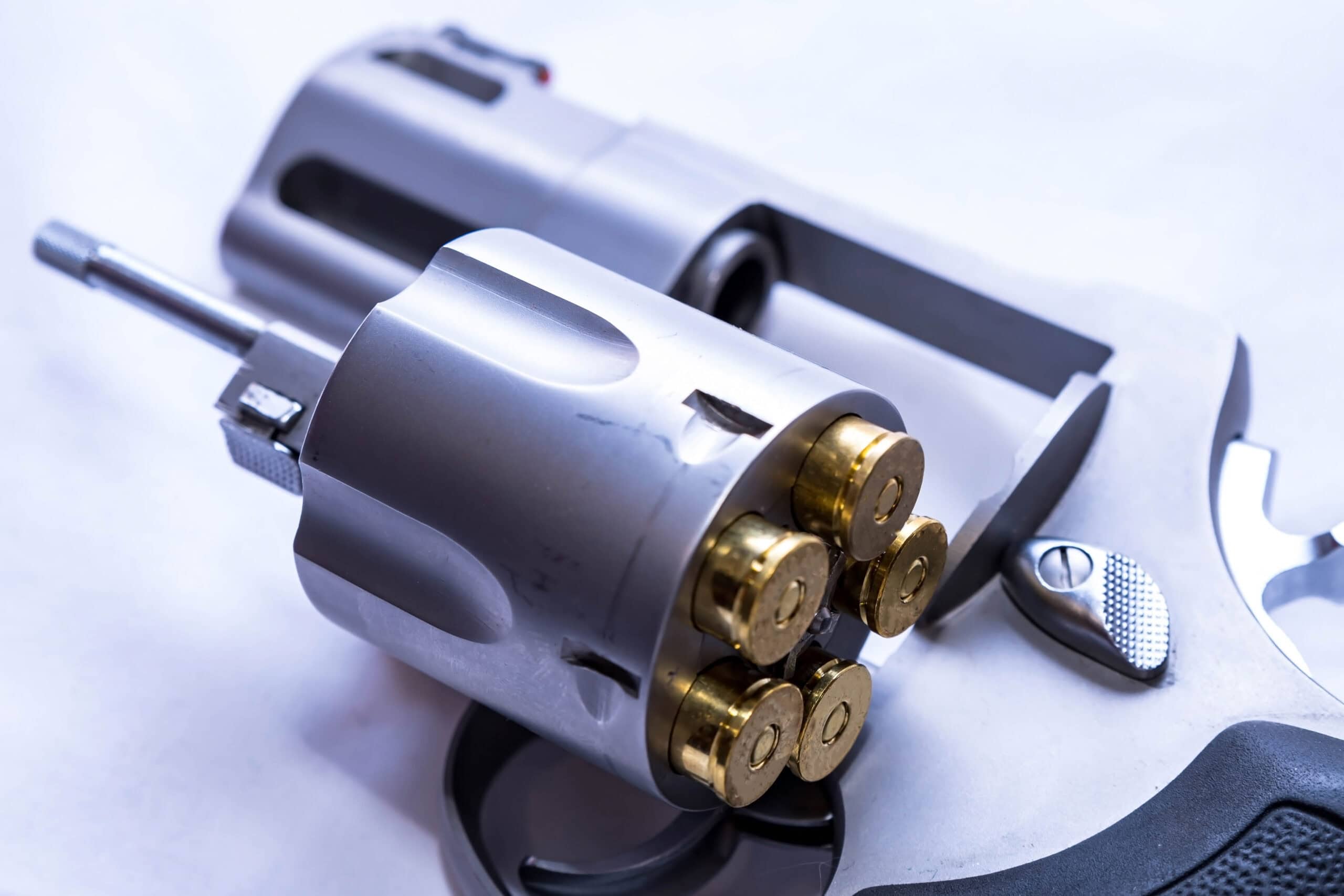 A 454 casull revolver with an opened loaded cylinder