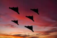 Iran Shahed-136 | Iranian military unmanned aerial vehicle at sunset. Combat drone