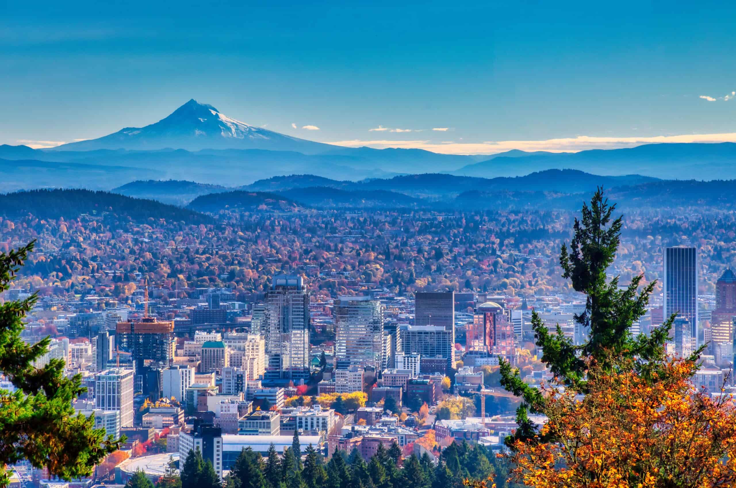 Portland, OR | Portland Oregon skyline with Mt. Hood in Autumn