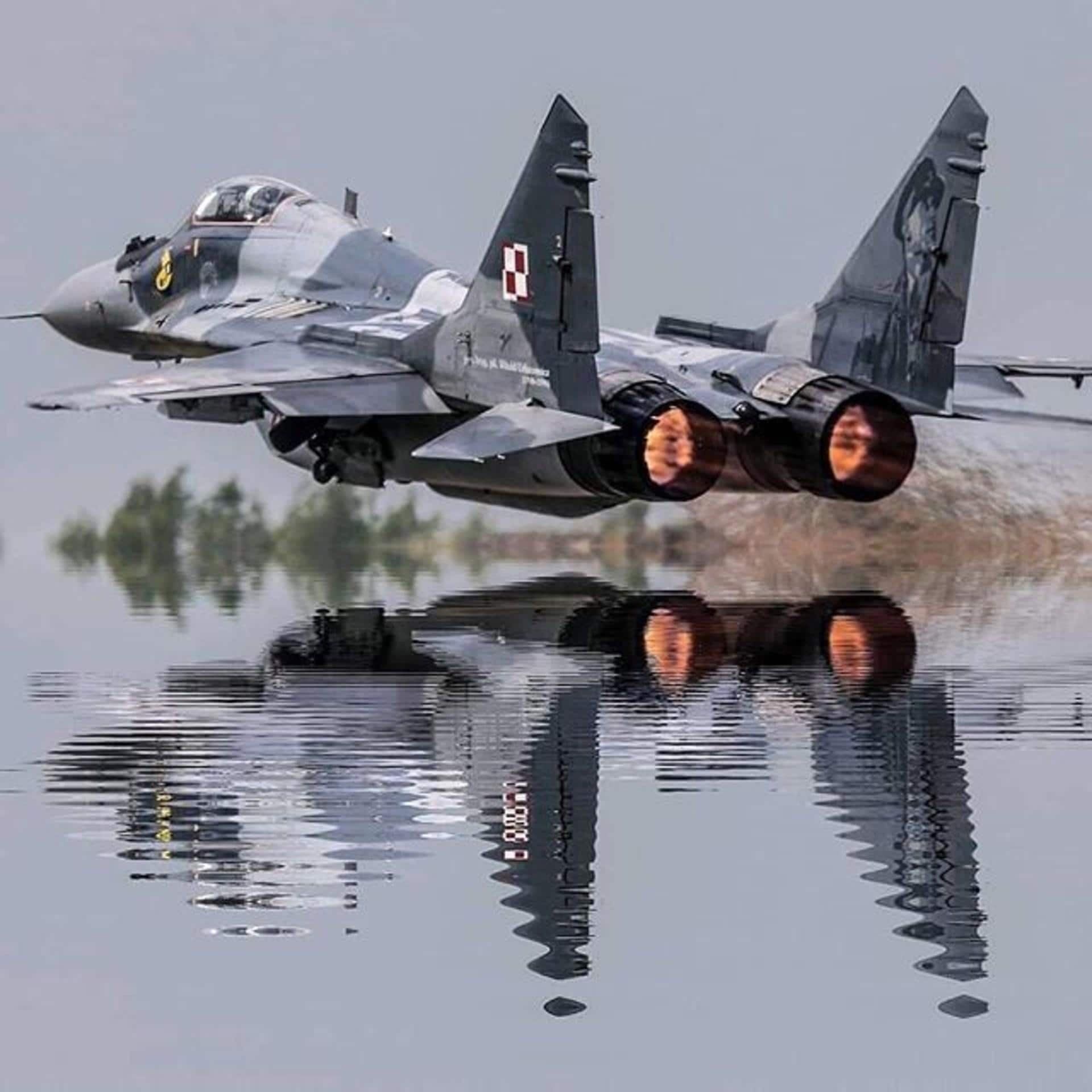 India+MiG | Mikoyan MiG-29 (Russian: Микоян МиГ-29; NATO reporting name: "Support point") low level crossing, Polish Air Force