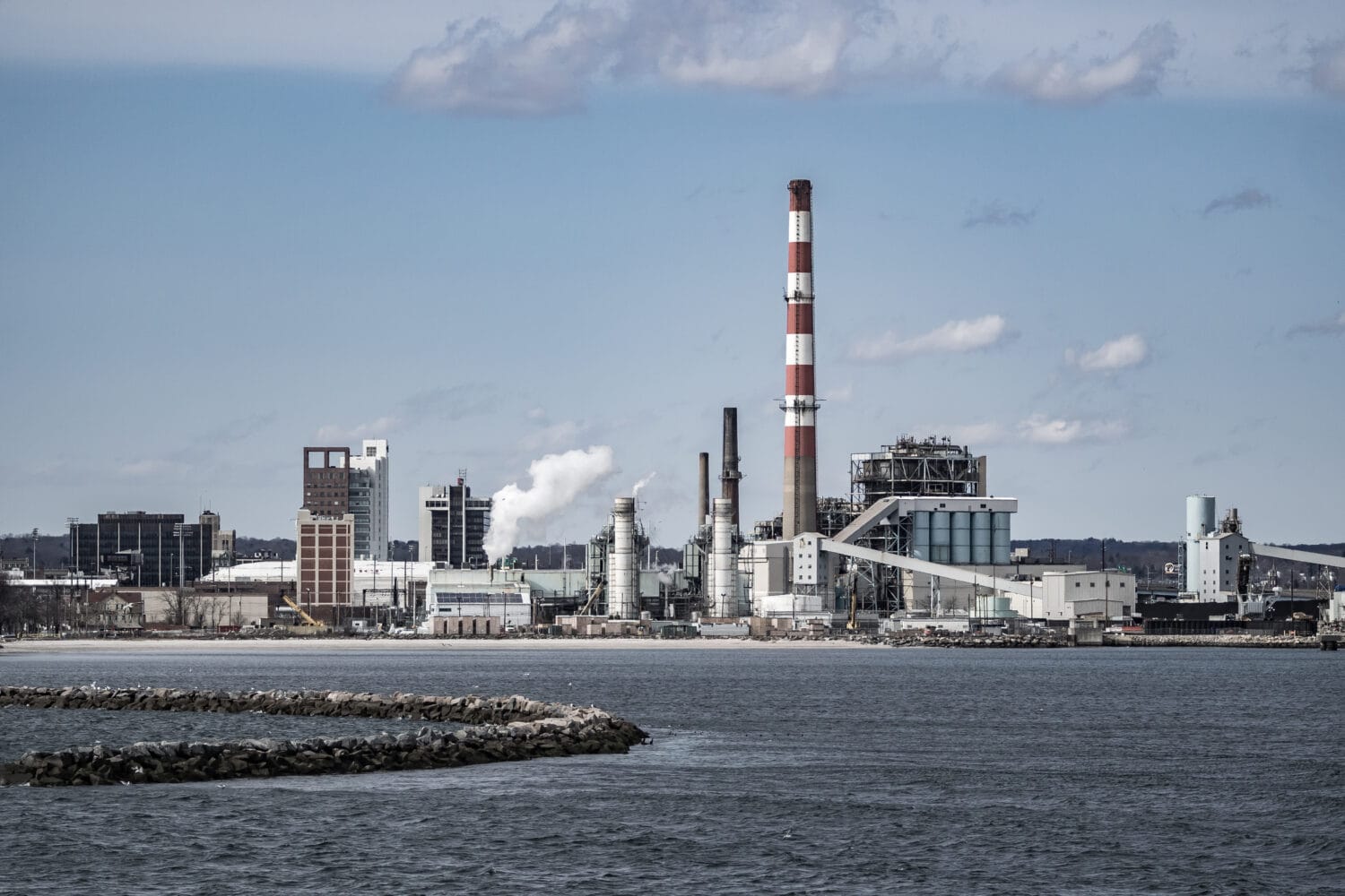 Industrial complex on Tongue Point in Bridgeport, CT, USA.