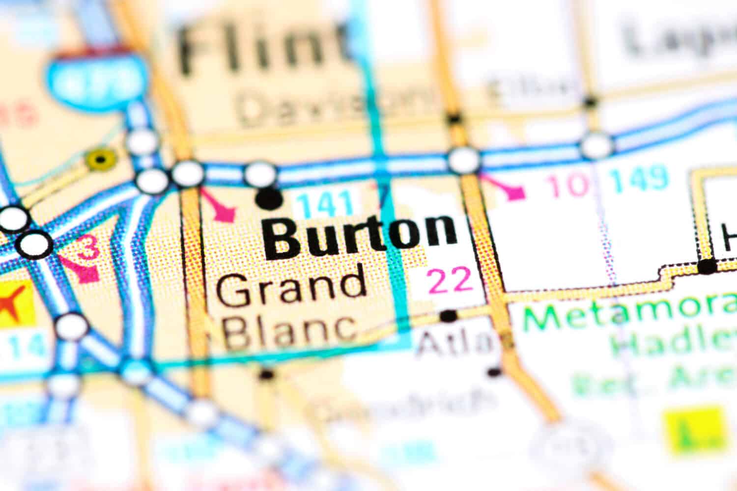 Burton. Michigan. USA on a map