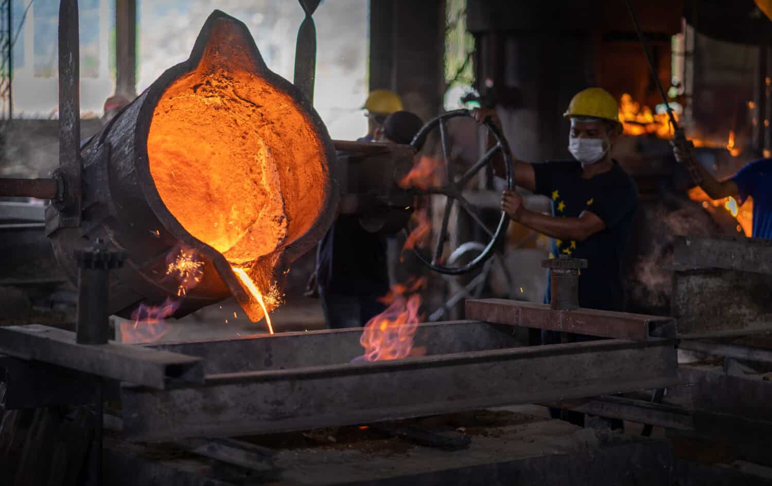 Casting, melting, molding and foundry. The most widely used non reusable mold method is sand casting a process in which specially treated sand is rammed around the pattern and placed in a support.