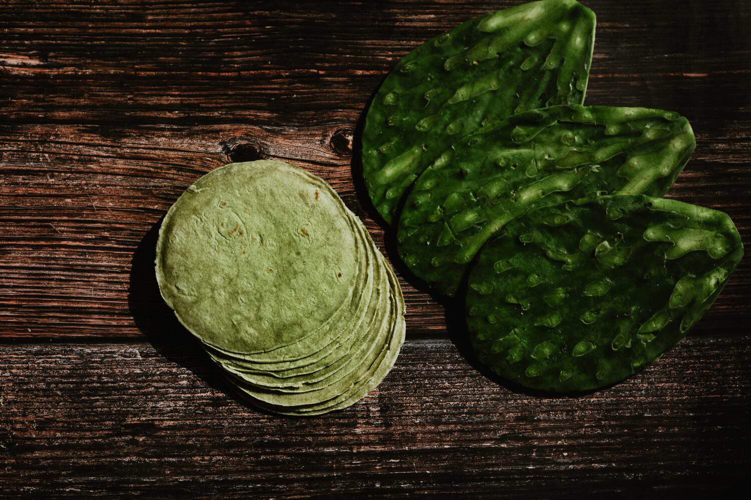 Mexican tortillas made with nopales in color green healthy vegan and organic food in Mexico