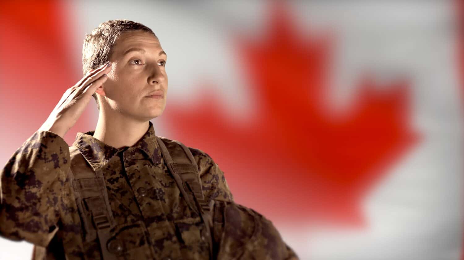 Female Woman Soldier, Canada Flag Military Salute, CADPAT Army Veteran Saluting