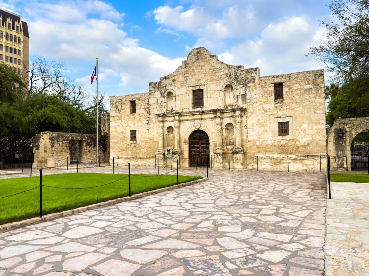 Side view of the Alamo in San Antonio, Texas.