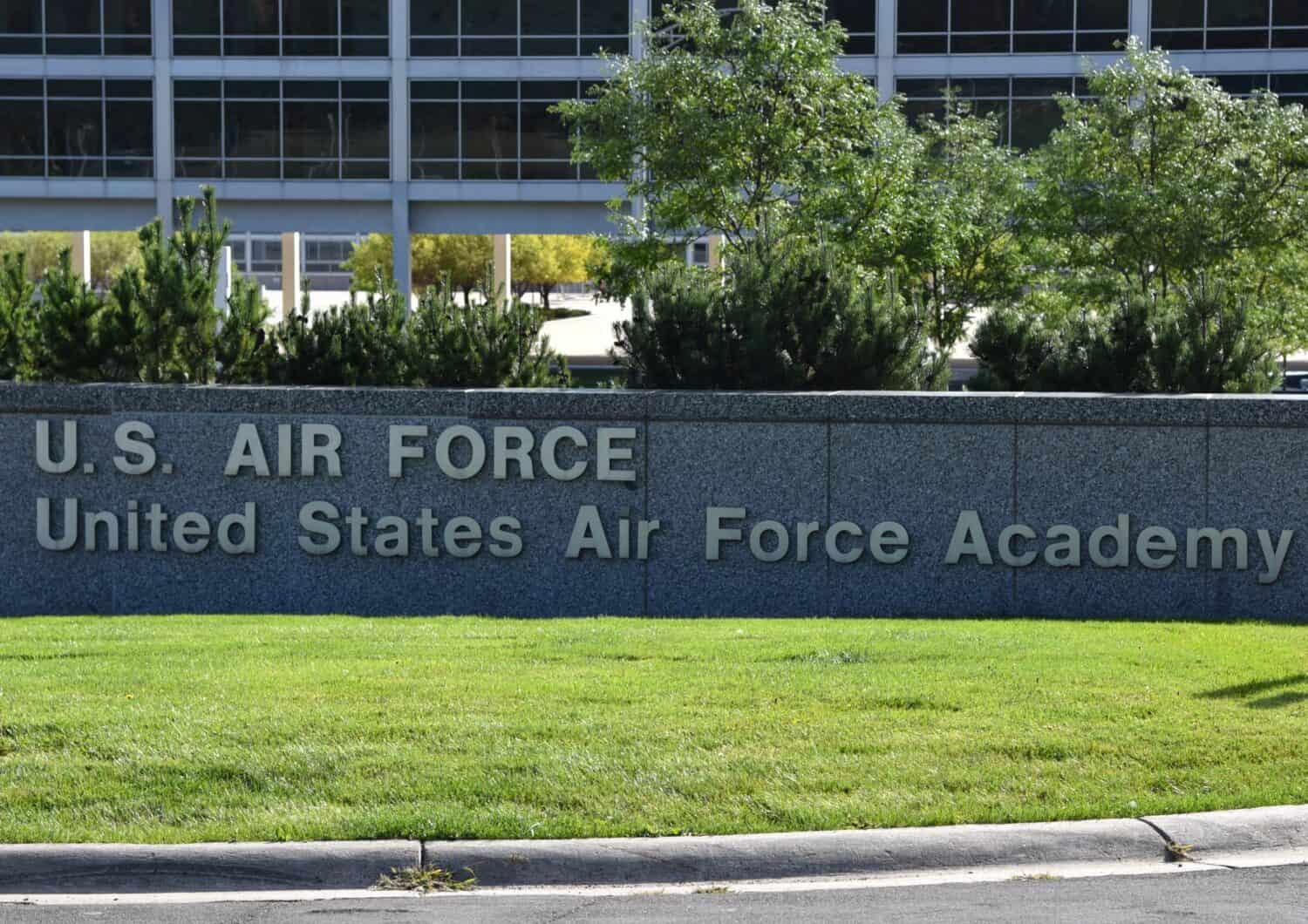 Entrance sign at the United States Air Force Academy in Colorado