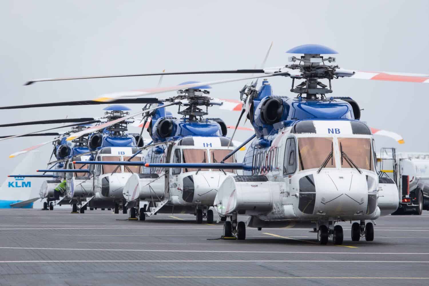 Bergen, Norway - June 12, 2022: Bristow Helicopters Sikorsky S-61N on the ramp at Bergen airport in Norway