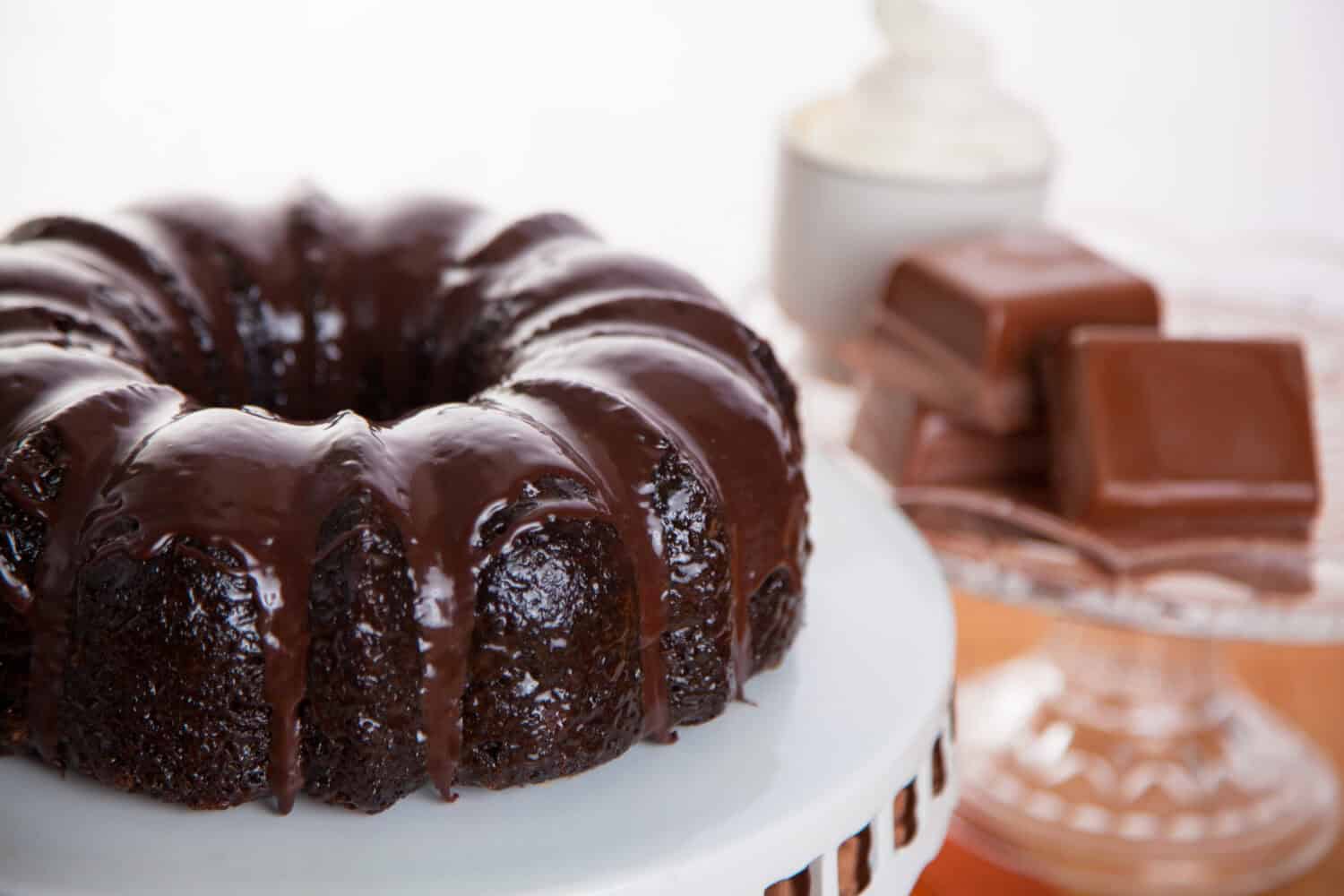 Chocolate cake with chocolate bar ingredients set decoration