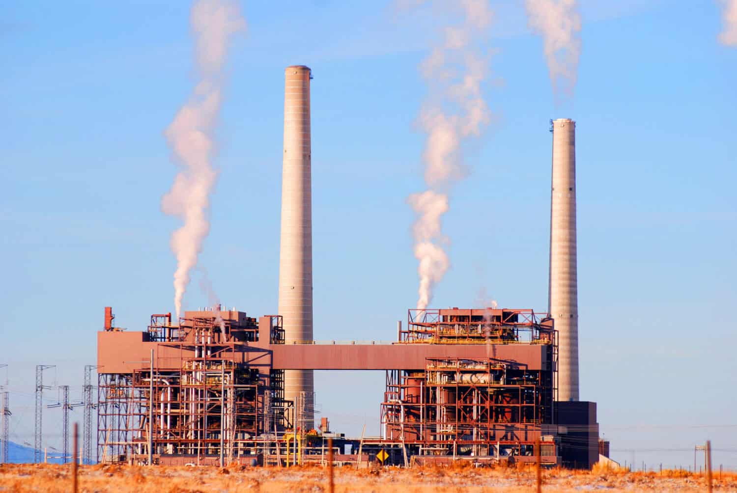 NEVADA, UNITED STATES - December 24, 2009: Power plant with smoke stacks releasing pollution
