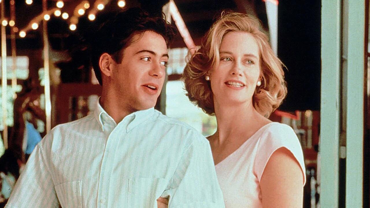 Robert Downey Jr. and Cybill Shepherd in Chances Are (1989)