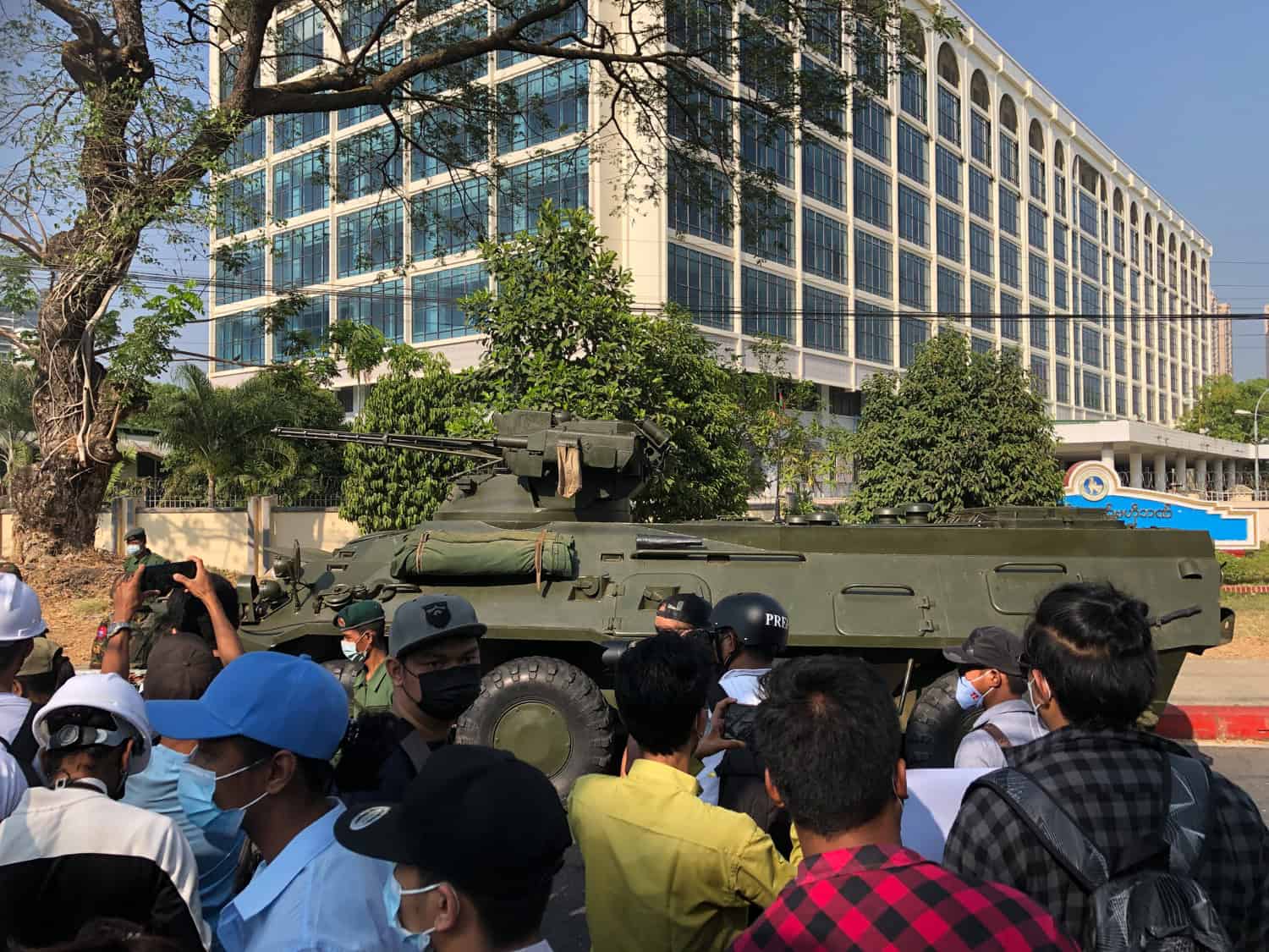 Tank on street during the 2021 Myanmar protest movement.