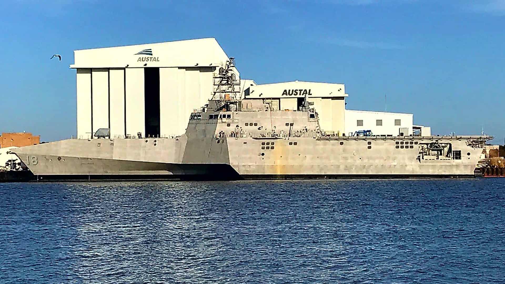 The U.S. Navy littoral combat ship USS Charleston (LCS-18) fitting out at the Austal USA shipyard in Mobile, Alabama (USA)