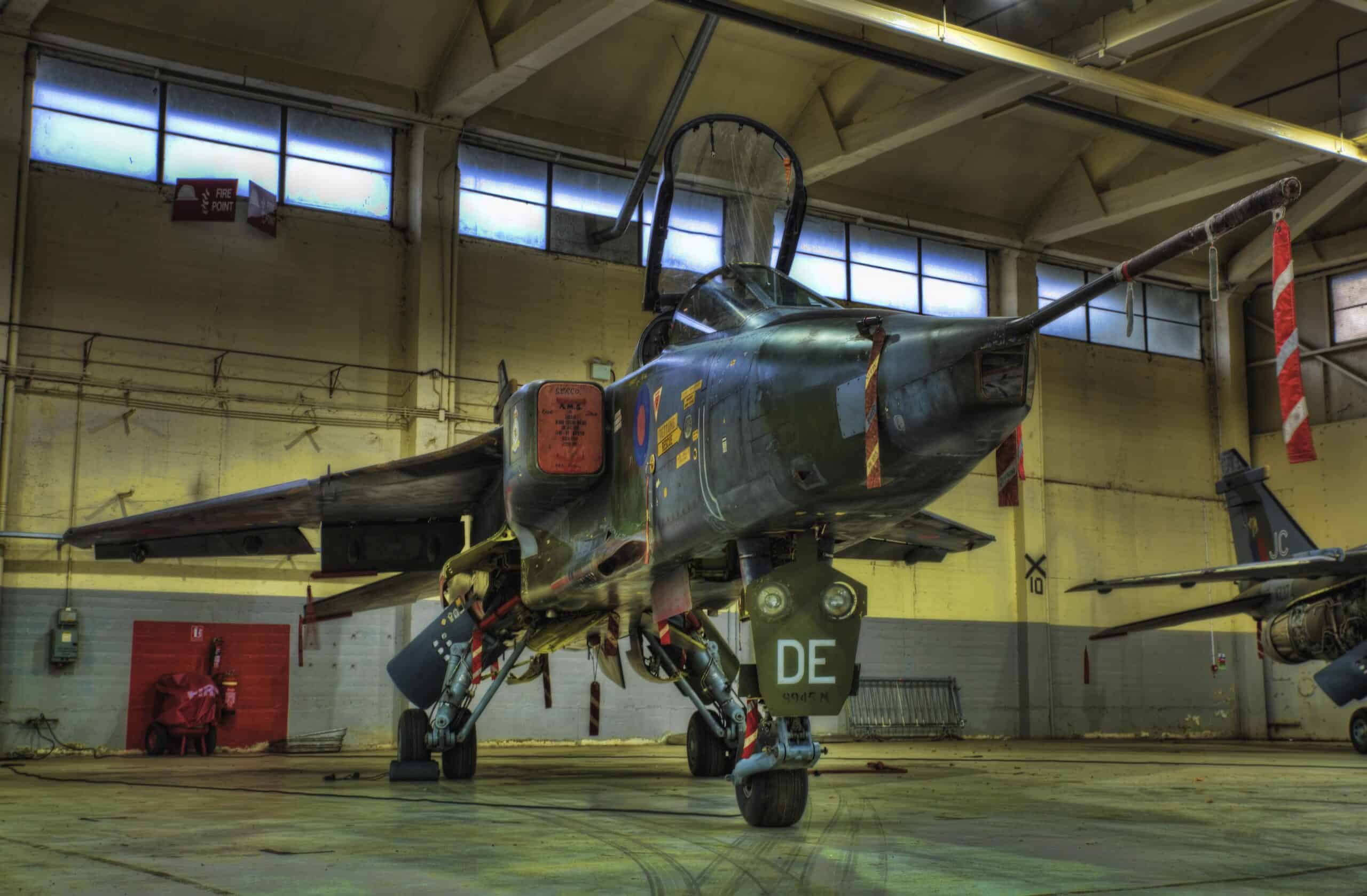 Nigeria+military+aircraft | CUT "Jaguar" XX818 of 238 Squadron in hanger 3 at RAF Cosford