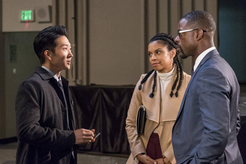 Sterling K. Brown, Susan Kelechi Watson, and Tim Jo in This Is Us (2016)