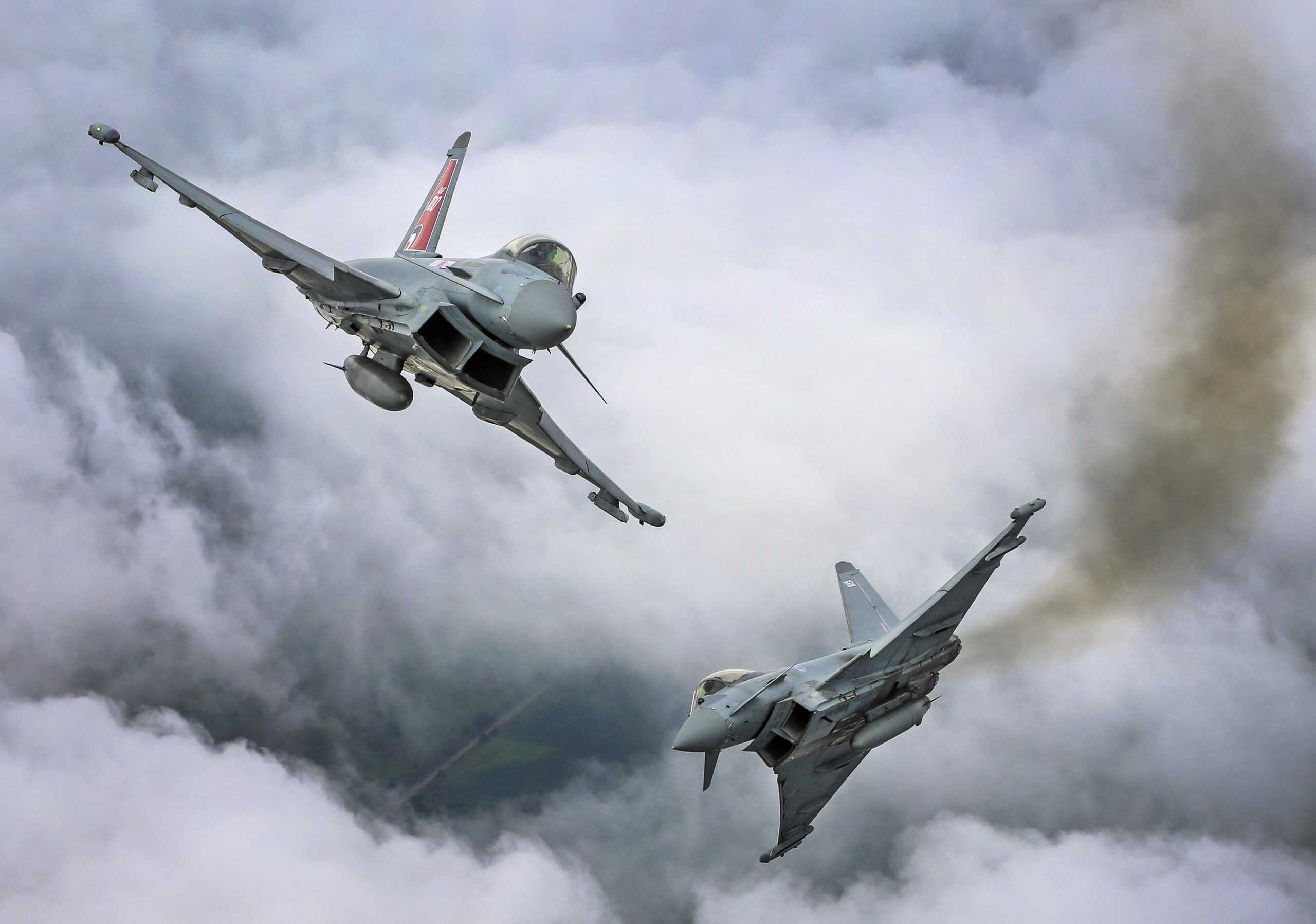 United+Kingdom+attack+aircraft | Two Eurofighter "Typhoon FGR4 (FGR.Mk 4)" aircraft, flown by 29 (R) Squadron from RAF Coningsby.