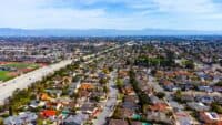 Cupertino, California | Aerial view of typical single family residential neighborhood in Cupertino, California