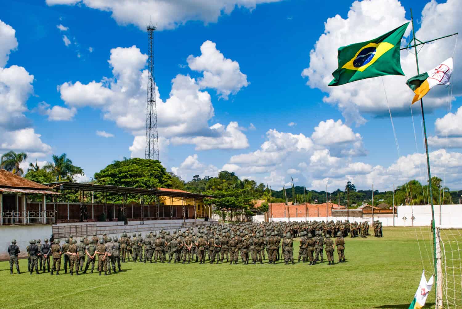 Brazilian Army gathered in a soccer camp.