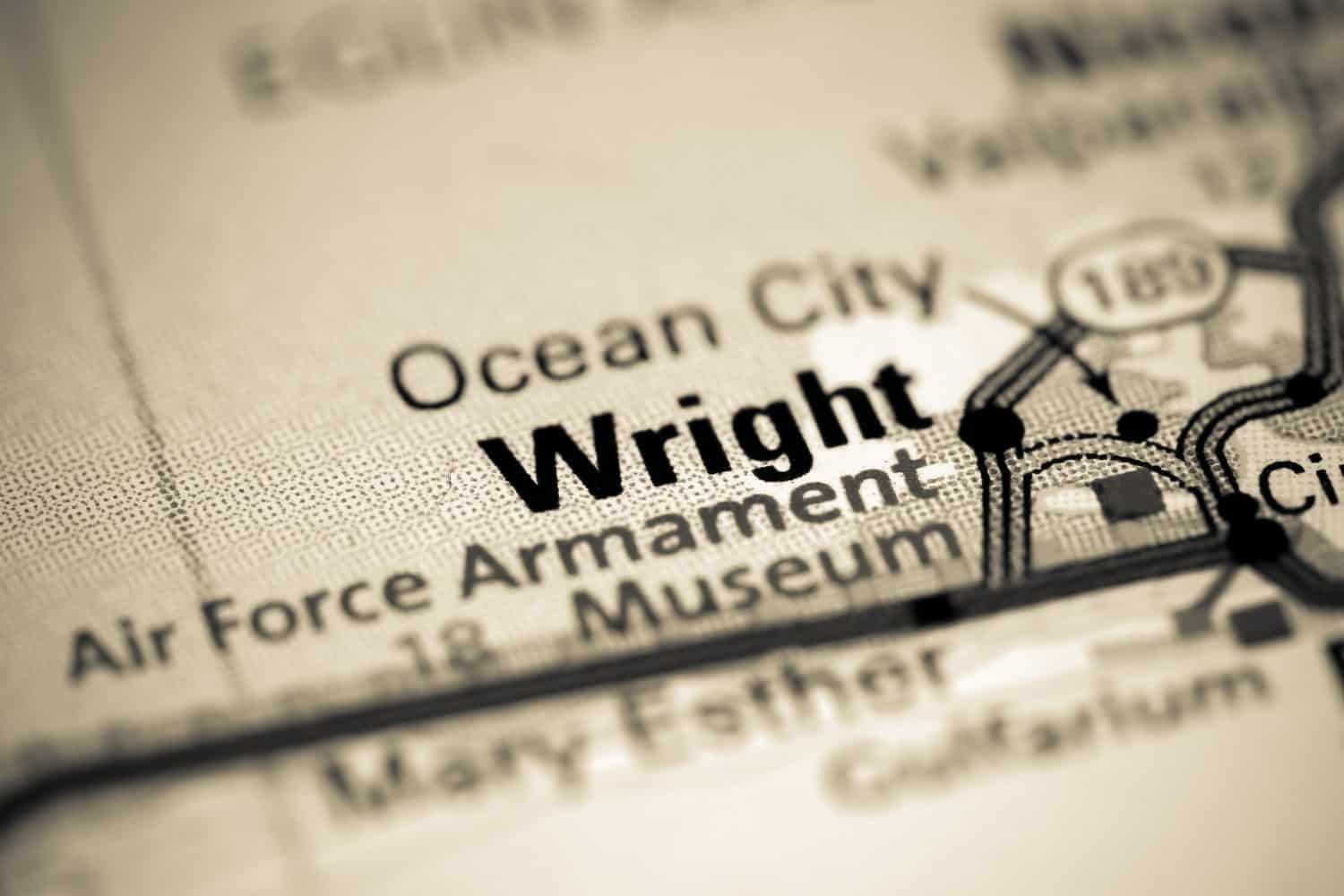 Wright. Florida. USA on a map