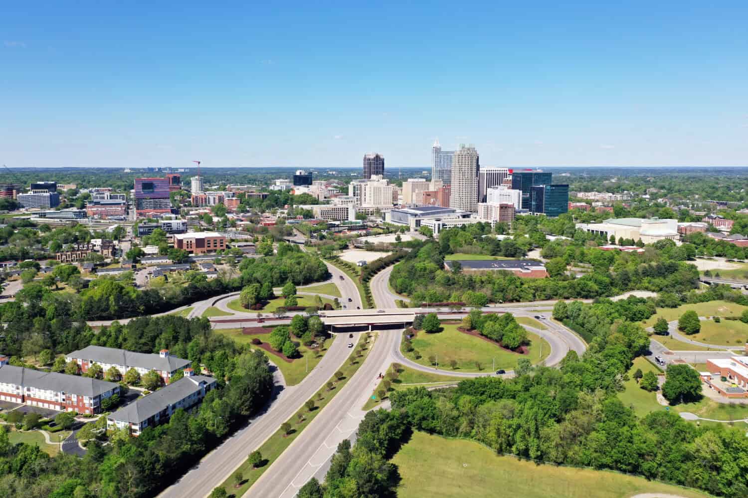 Aerial photo of McDowell Street leading into downtown Raleigh NC