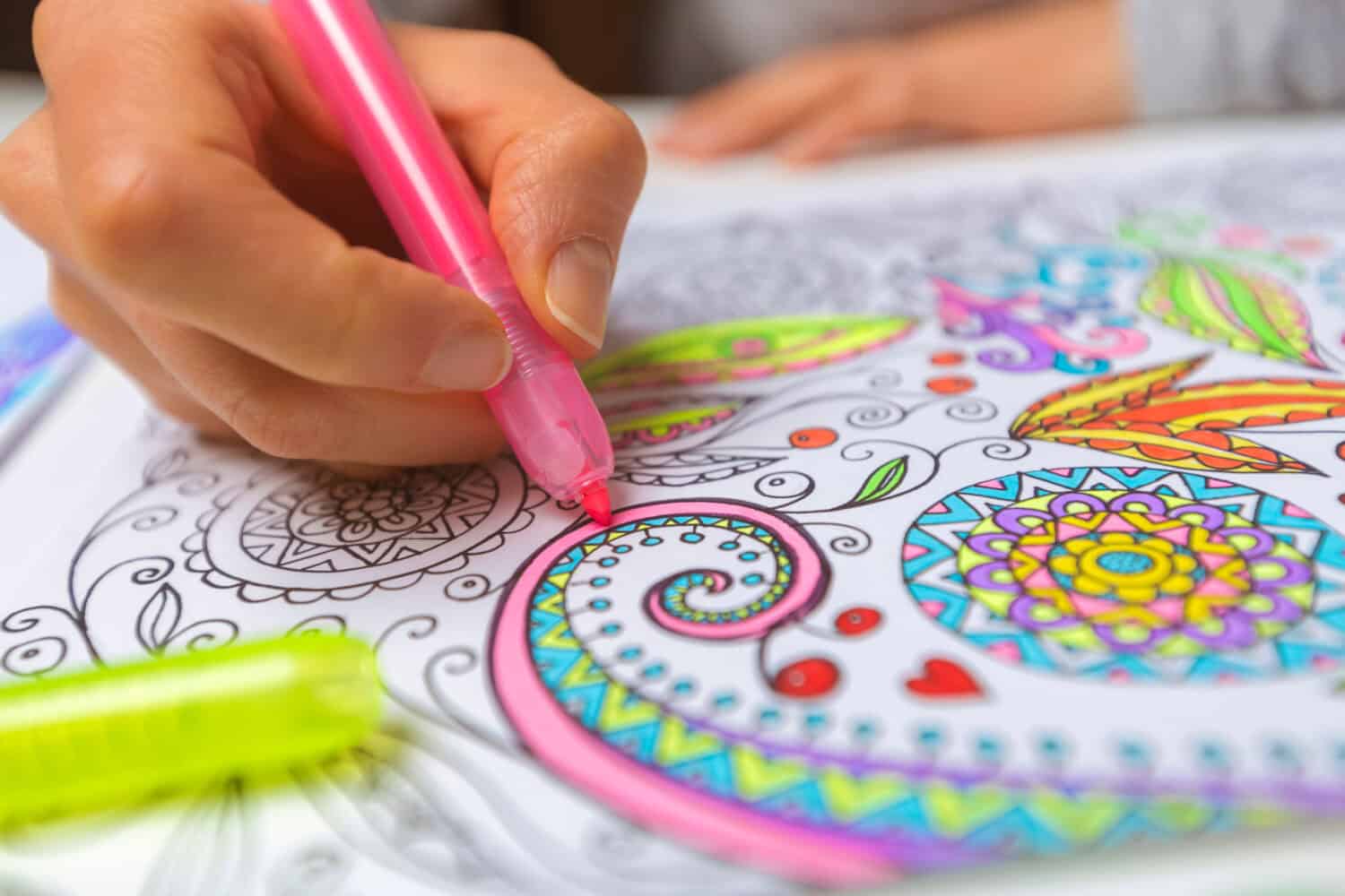 Coloring book for adults. Drawing as a hobby. Concentration activities to relieve stress.