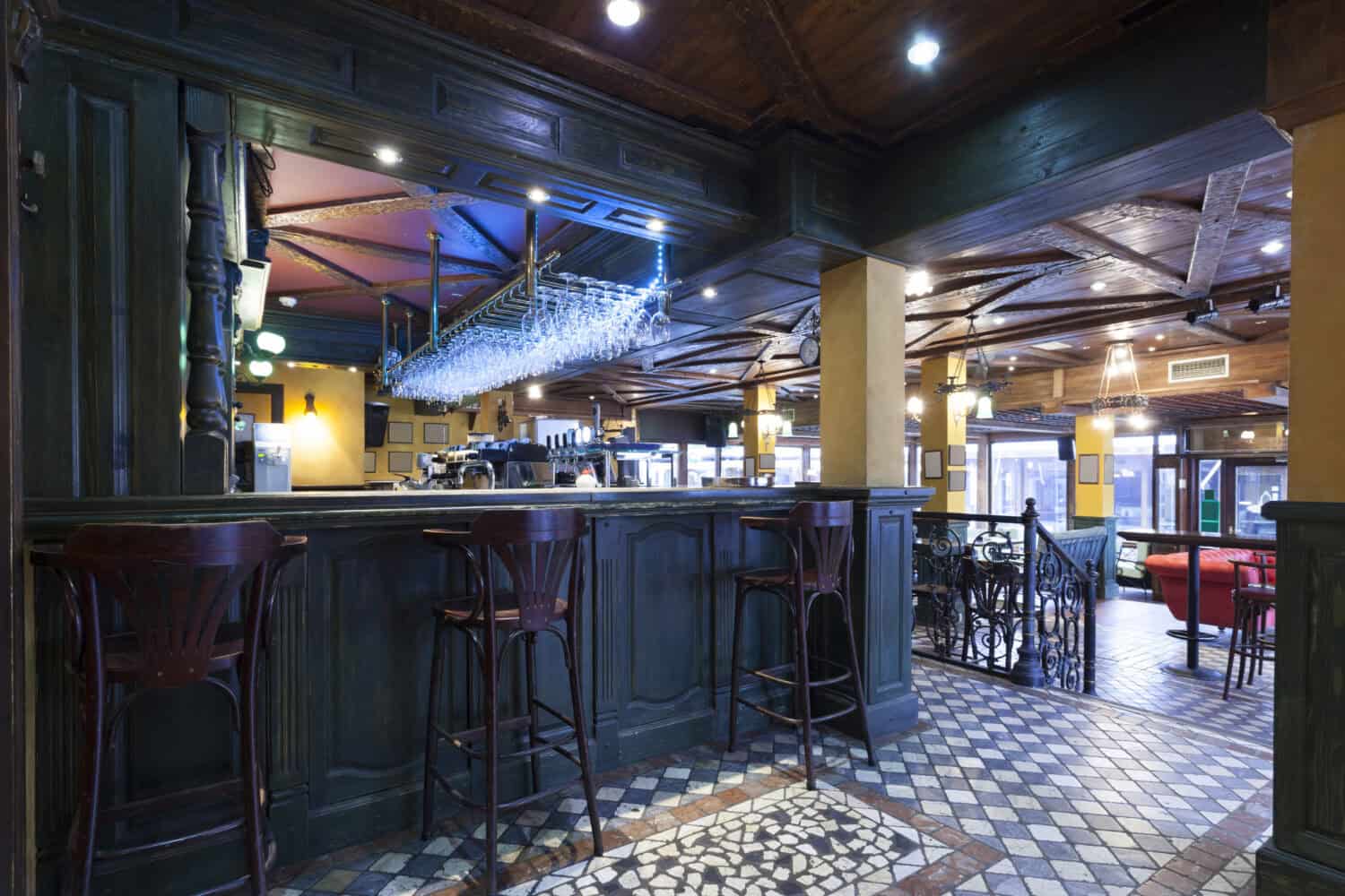 Irish pub interior tiled floor