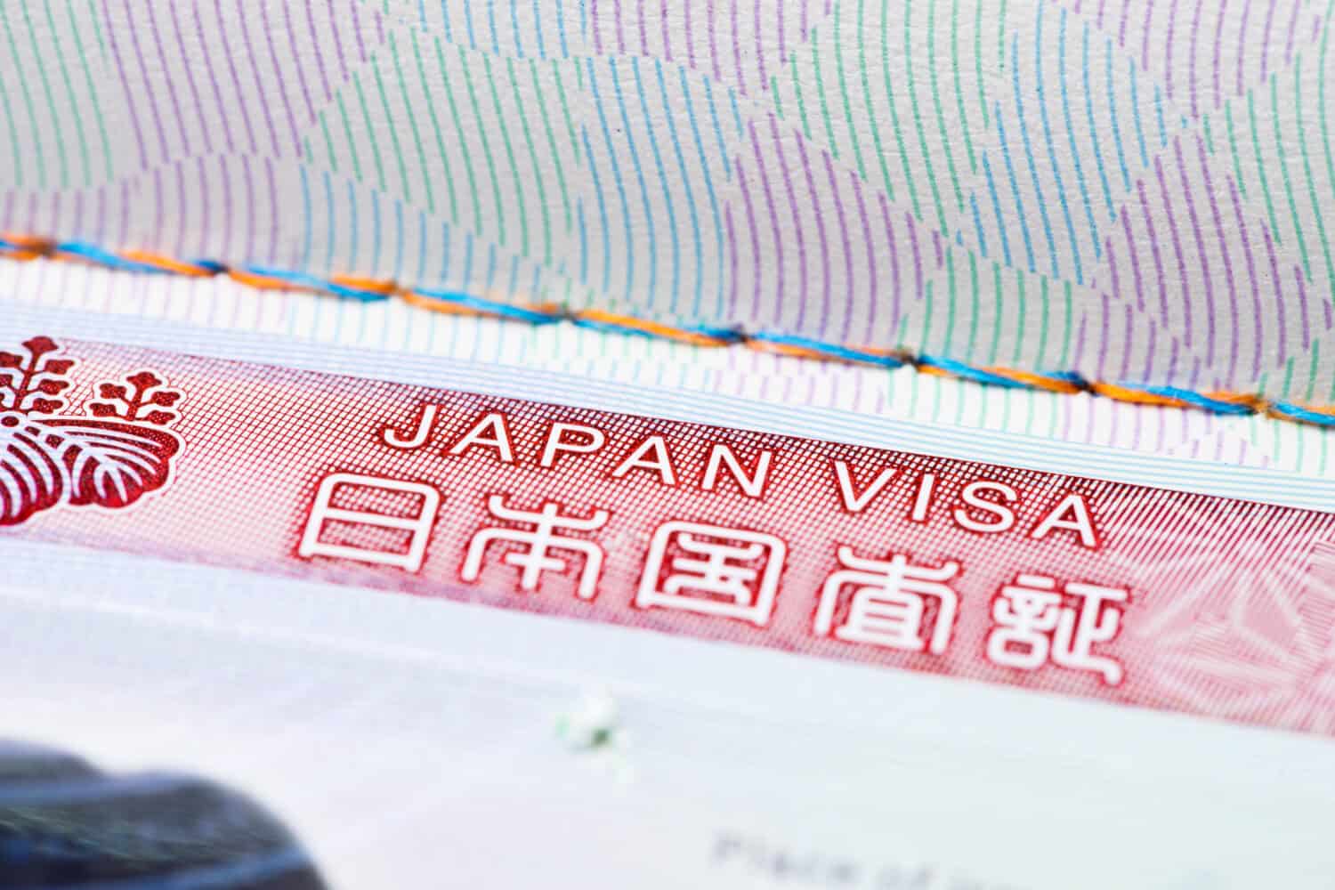 Close up of Japan Visa