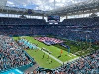 Miami+Dolphins+game | Hard Rock Stadium during the national anthem before a Miami Dolphins game