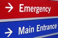 New York hospital emergency | Emergency care sign in front of hospital in New York City, USA