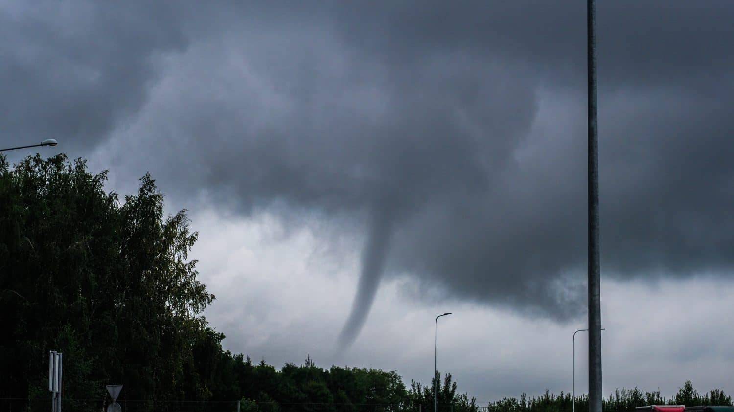 Kaunas, Lithuania - 08 20 2017: Small tornado. Whirlwind. Hurricane. Storm. Very unusual natural phenomenon in Northern Europe.