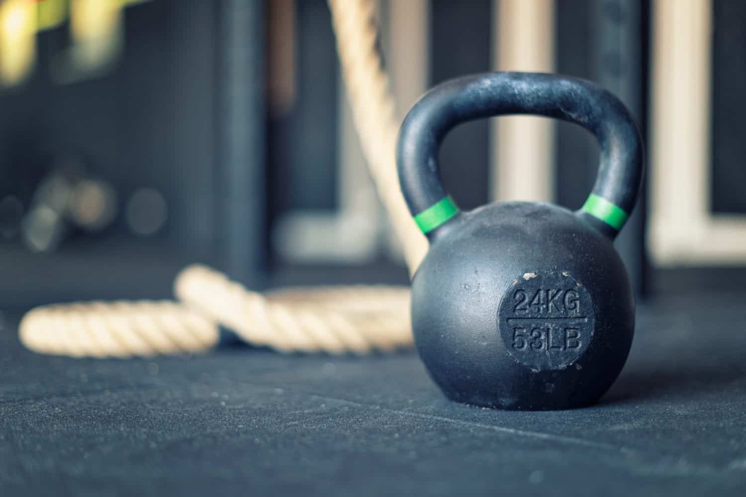 53 LB Kettlebell with a CrossFit Gym in the background (vintage and moody filters added)