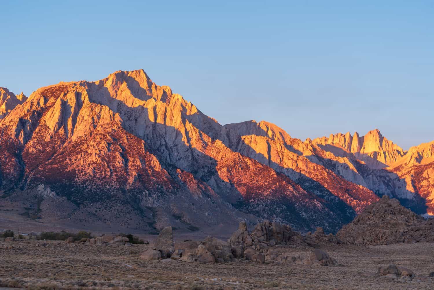 Landscape of the morning sun hitting sierra Nevada mountains