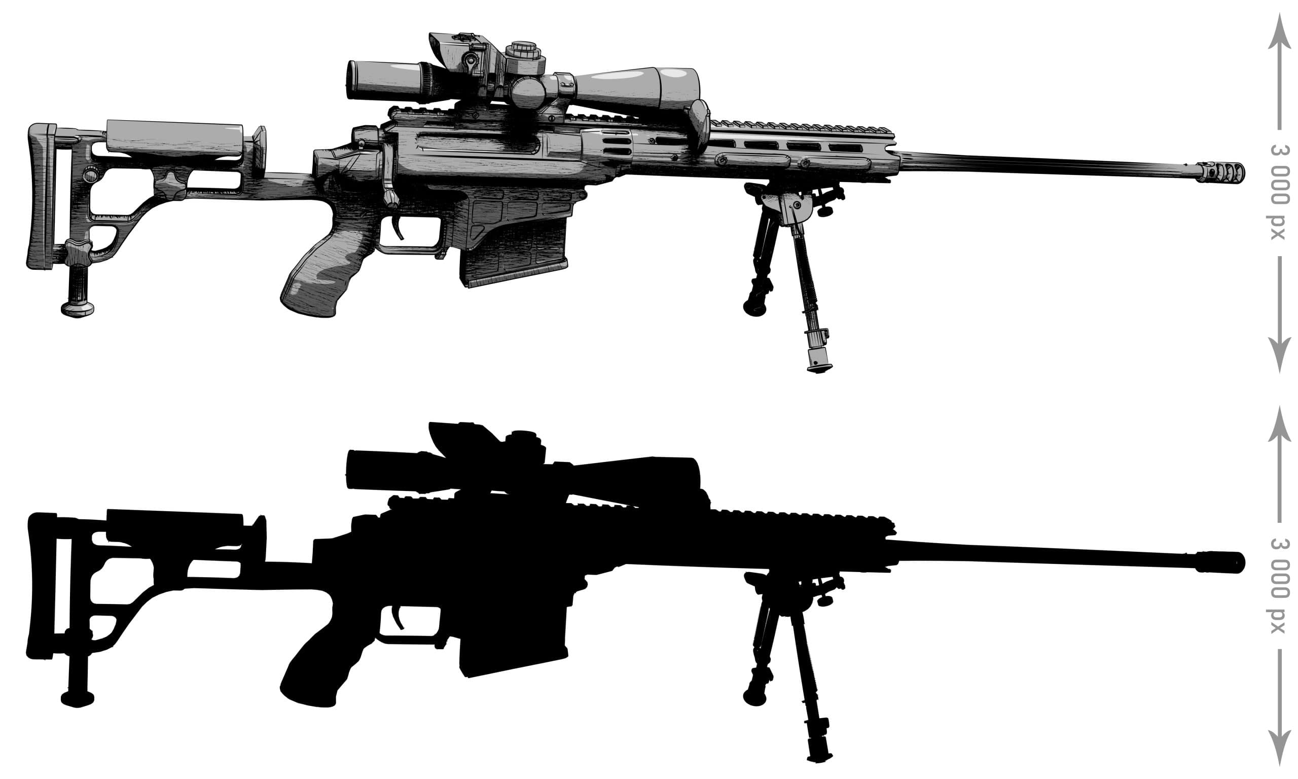 Large caliber, semi-automatic, anti-materiel sniper system. M82 sniper rifle in sketch style.