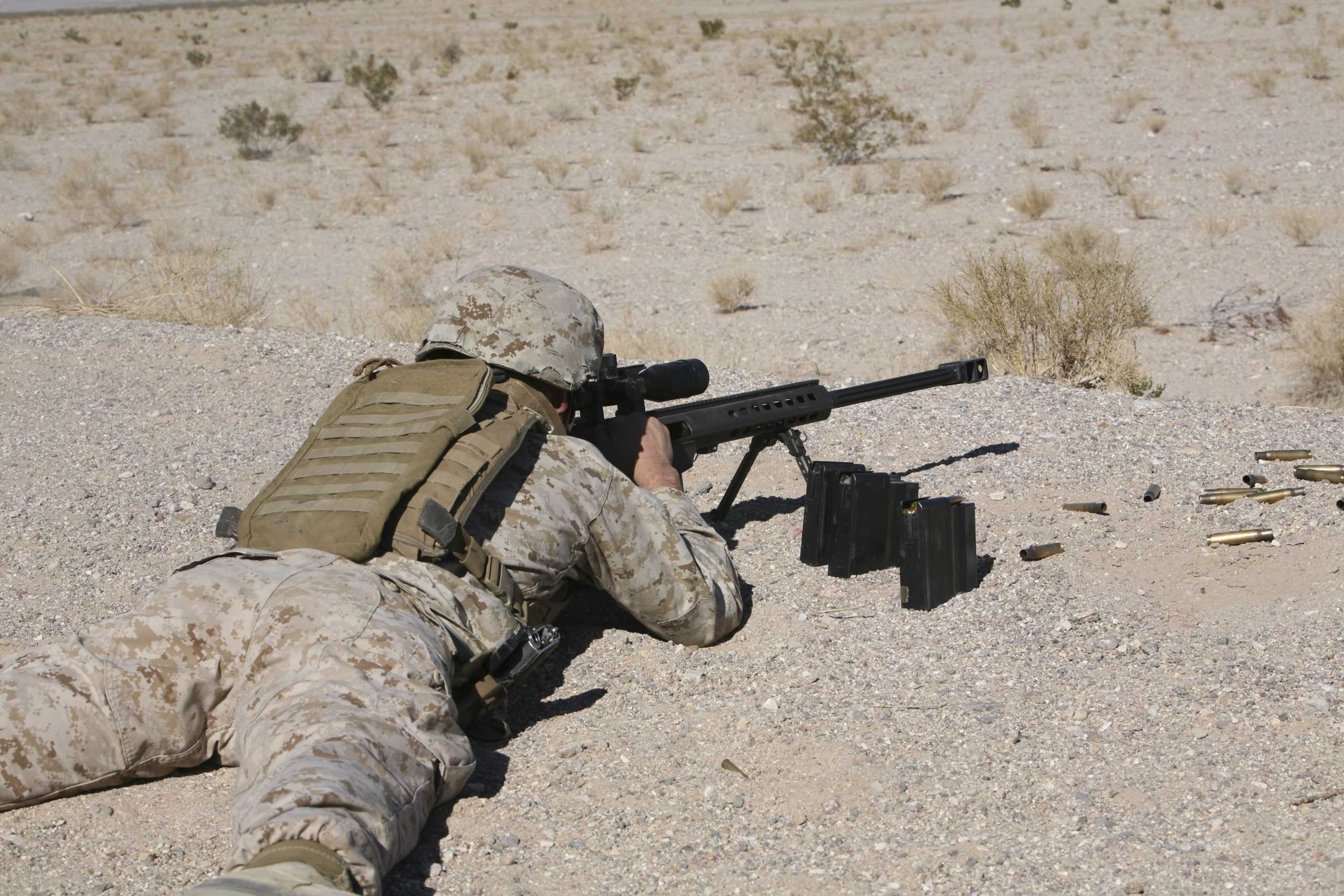 January 7, 2010 - A U.S. Marine aims his M107 sniper rifle at Firing Range 113 at Camp Wilson, California.