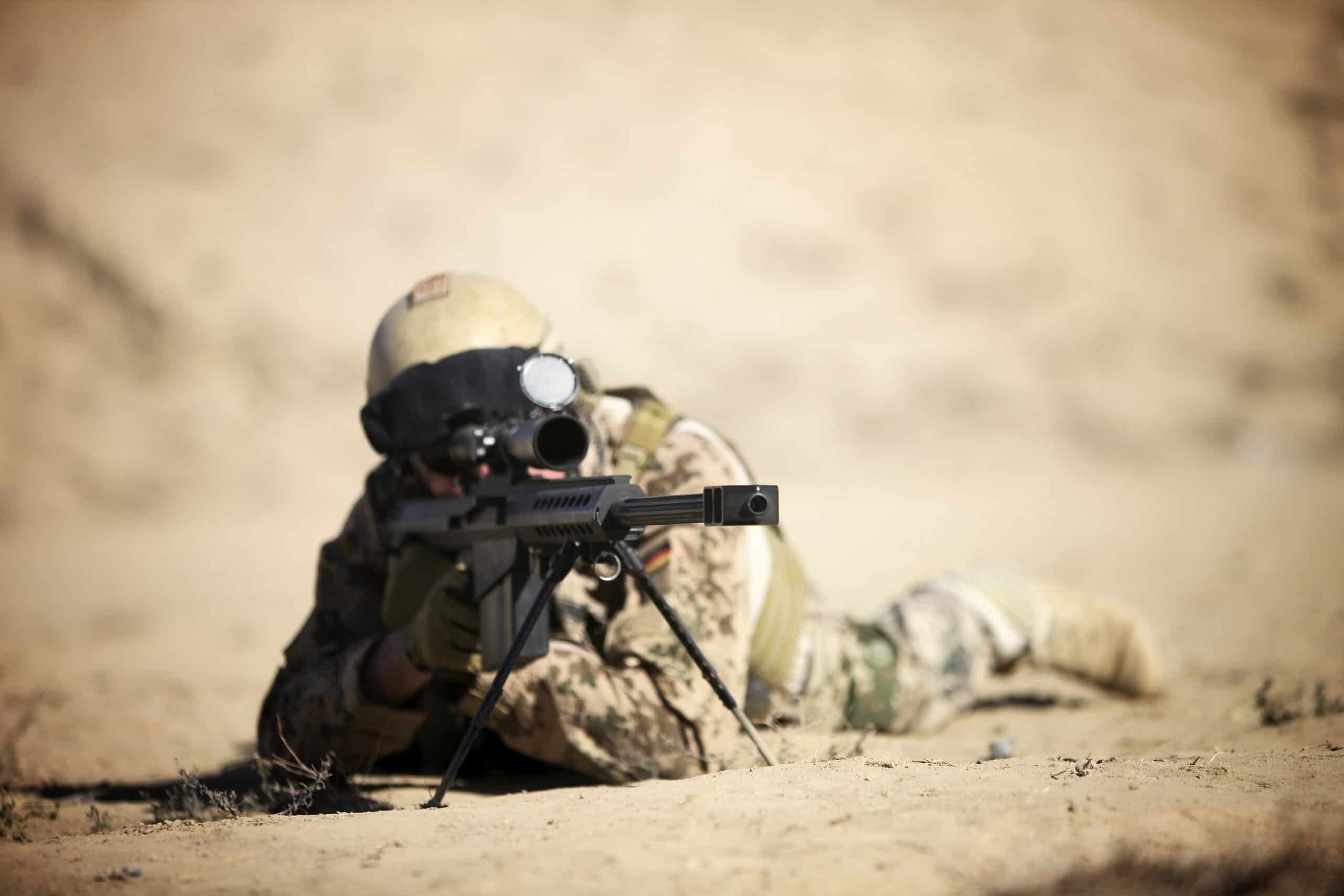 A German soldier aims a Barrett M82A1 rifle at a shooting range in Kunduz, Afghanistan.